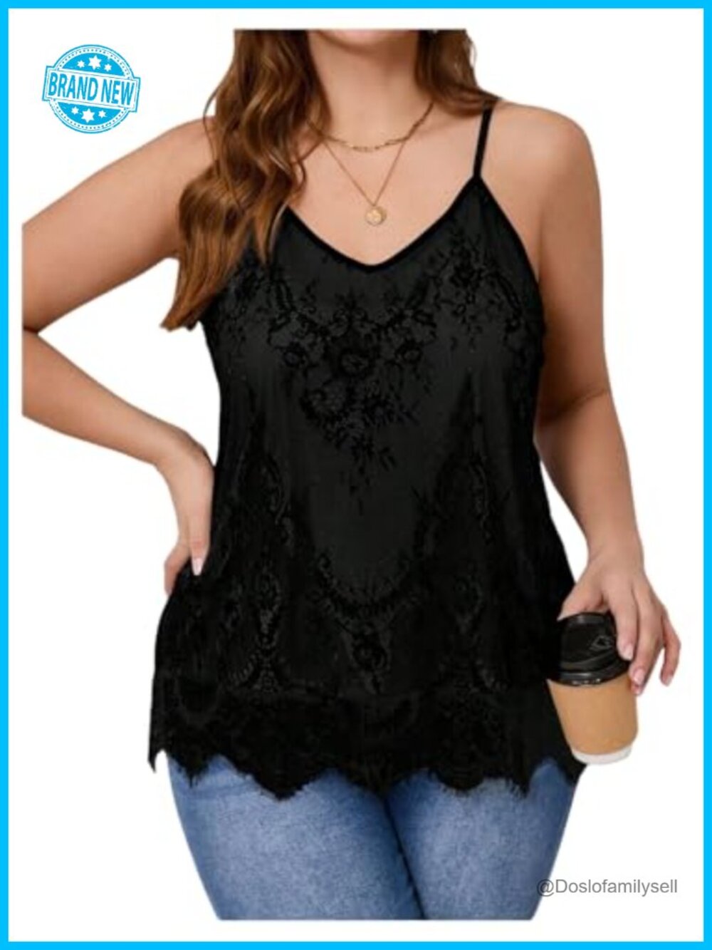Women's Plus Size Floral Lace V-Neck Camisole Tank Top